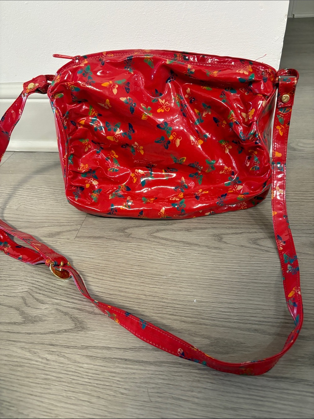 Bottega Veneta Red Floral Patent Crossbody Bag